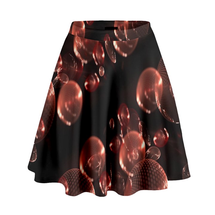 Fractal Chocolate Balls On Black Background High Waist Skirt