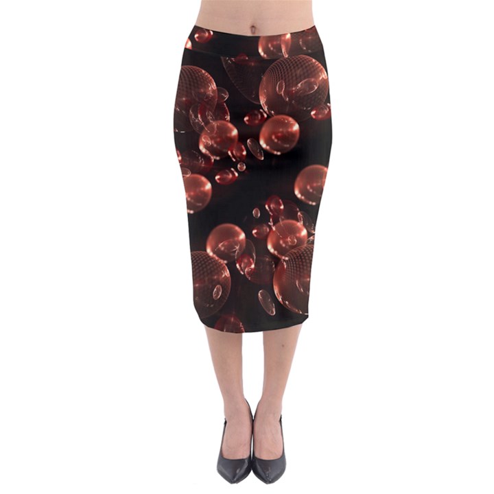 Fractal Chocolate Balls On Black Background Midi Pencil Skirt