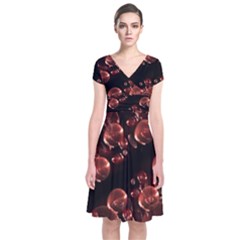 Fractal Chocolate Balls On Black Background Short Sleeve Front Wrap Dress by Simbadda