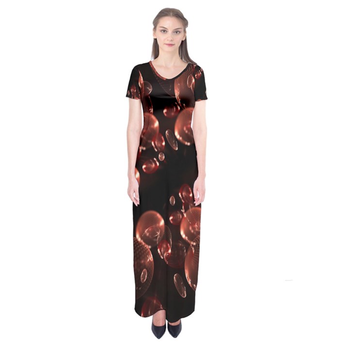 Fractal Chocolate Balls On Black Background Short Sleeve Maxi Dress