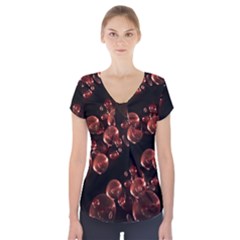 Fractal Chocolate Balls On Black Background Short Sleeve Front Detail Top