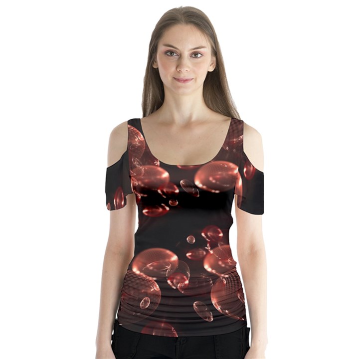 Fractal Chocolate Balls On Black Background Butterfly Sleeve Cutout Tee 