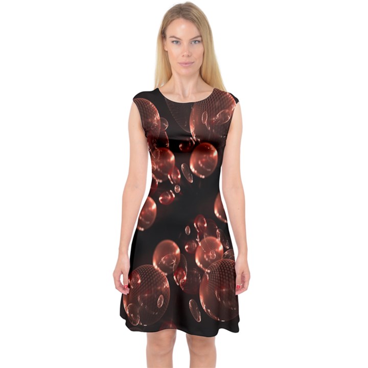 Fractal Chocolate Balls On Black Background Capsleeve Midi Dress