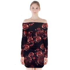 Fractal Chocolate Balls On Black Background Long Sleeve Off Shoulder Dress