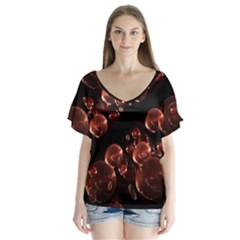 Fractal Chocolate Balls On Black Background Flutter Sleeve Top by Simbadda