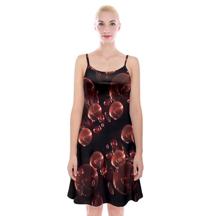 Fractal Chocolate Balls On Black Background Spaghetti Strap Velvet Dress