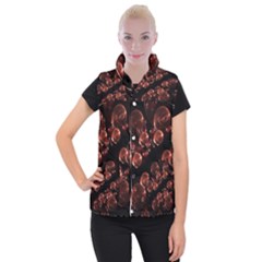 Fractal Chocolate Balls On Black Background Women s Button Up Puffer Vest