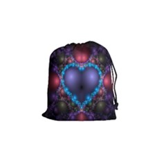 Blue Heart Fractal Image With Help From A Script Drawstring Pouches (small)  by Simbadda