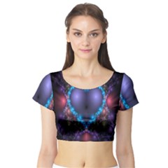 Blue Heart Fractal Image With Help From A Script Short Sleeve Crop Top (tight Fit) by Simbadda