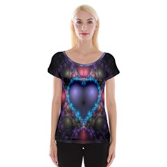 Blue Heart Fractal Image With Help From A Script Women s Cap Sleeve Top by Simbadda