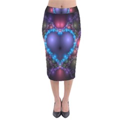 Blue Heart Fractal Image With Help From A Script Velvet Midi Pencil Skirt by Simbadda