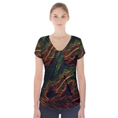 Abstract Glowing Edges Short Sleeve Front Detail Top by Simbadda