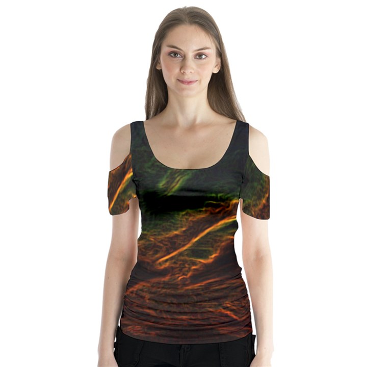 Abstract Glowing Edges Butterfly Sleeve Cutout Tee 