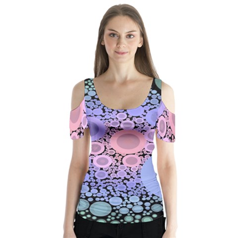 An Abstract Background Consisting Of Pastel Colored Circle Butterfly Sleeve Cutout Tee  by Simbadda