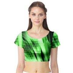 Abstract Background Green Short Sleeve Crop Top (tight Fit) by Simbadda