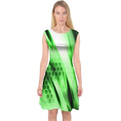 Abstract Background Green Capsleeve Midi Dress by Simbadda