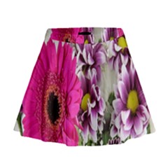 Purple White Flower Bouquet Mini Flare Skirt by Simbadda