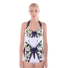 A Colorful Butterfly Image Boyleg Halter Swimsuit  by Simbadda