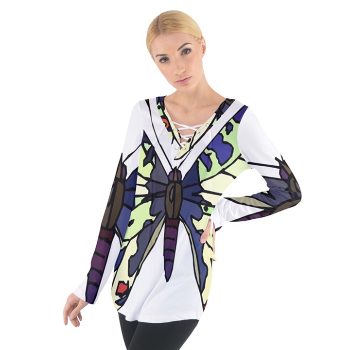 A Colorful Butterfly Image Women s Tie Up Tee