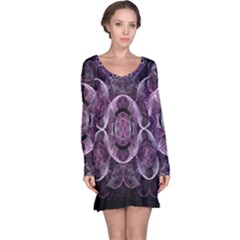 Fractal In Lovely Swirls Of Purple And Blue Long Sleeve Nightdress by Simbadda