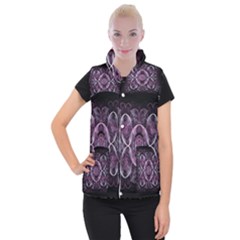 Fractal In Lovely Swirls Of Purple And Blue Women s Button Up Puffer Vest