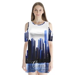 Abstract Of Downtown Chicago Effects Shoulder Cutout Velvet  One Piece by Simbadda