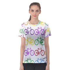 Rainbow Colors Bright Colorful Bicycles Wallpaper Background Women s Sport Mesh Tee