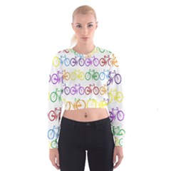 Rainbow Colors Bright Colorful Bicycles Wallpaper Background Women s Cropped Sweatshirt by Simbadda