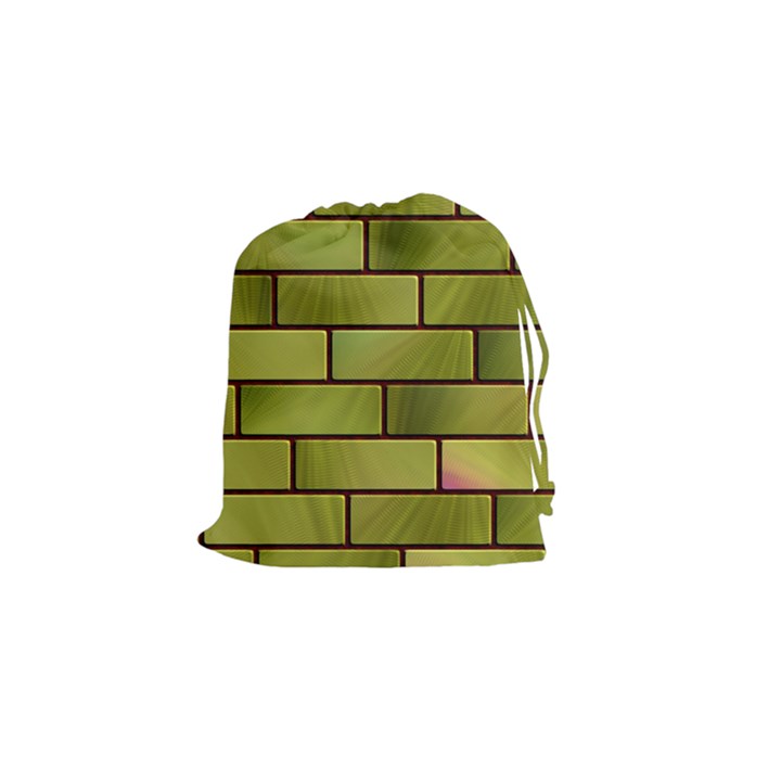 Modern Green Bricks Background Image Drawstring Pouches (Small) 