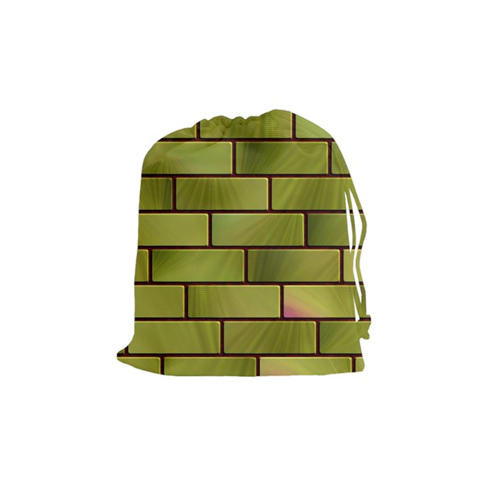 Modern Green Bricks Background Image Drawstring Pouches (Medium) 