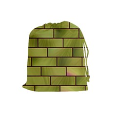 Modern Green Bricks Background Image Drawstring Pouches (large)  by Simbadda