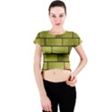 Modern Green Bricks Background Image Crew Neck Crop Top View1