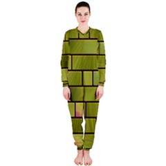 Modern Green Bricks Background Image Onepiece Jumpsuit (ladies)  by Simbadda