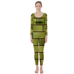 Modern Green Bricks Background Image Long Sleeve Catsuit by Simbadda