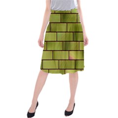 Modern Green Bricks Background Image Midi Beach Skirt by Simbadda