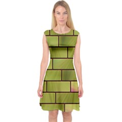 Modern Green Bricks Background Image Capsleeve Midi Dress by Simbadda