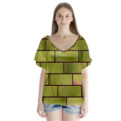 Modern Green Bricks Background Image Flutter Sleeve Top by Simbadda