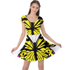 Yellow A Colorful Butterfly Image Cap Sleeve Dresses by Simbadda