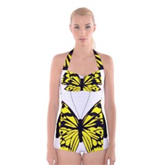 Yellow A Colorful Butterfly Image Boyleg Halter Swimsuit  by Simbadda