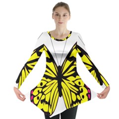 Yellow A Colorful Butterfly Image Long Sleeve Tunic  by Simbadda