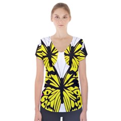 Yellow A Colorful Butterfly Image Short Sleeve Front Detail Top by Simbadda