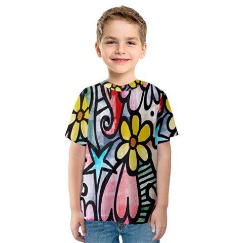 Digitally Painted Abstract Doodle Texture Kids  Sport Mesh Tee by Simbadda