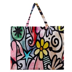 Digitally Painted Abstract Doodle Texture Zipper Large Tote Bag by Simbadda