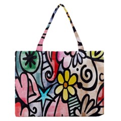 Digitally Painted Abstract Doodle Texture Medium Zipper Tote Bag by Simbadda