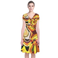 Colourful Abstract Background Design Short Sleeve Front Wrap Dress by Simbadda