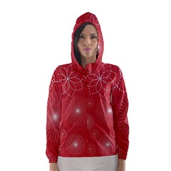 Floral Spirals Wallpaper Background Red Pattern Hooded Wind Breaker (women) by Simbadda