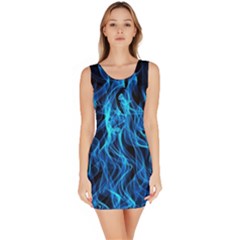 Digitally Created Blue Flames Of Fire Sleeveless Bodycon Dress by Simbadda