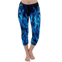 Digitally Created Blue Flames Of Fire Capri Winter Leggings  by Simbadda