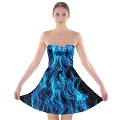 Digitally Created Blue Flames Of Fire Strapless Bra Top Dress by Simbadda