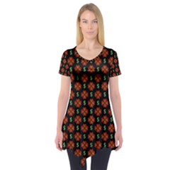 Dollar Sign Graphic Pattern Short Sleeve Tunic 